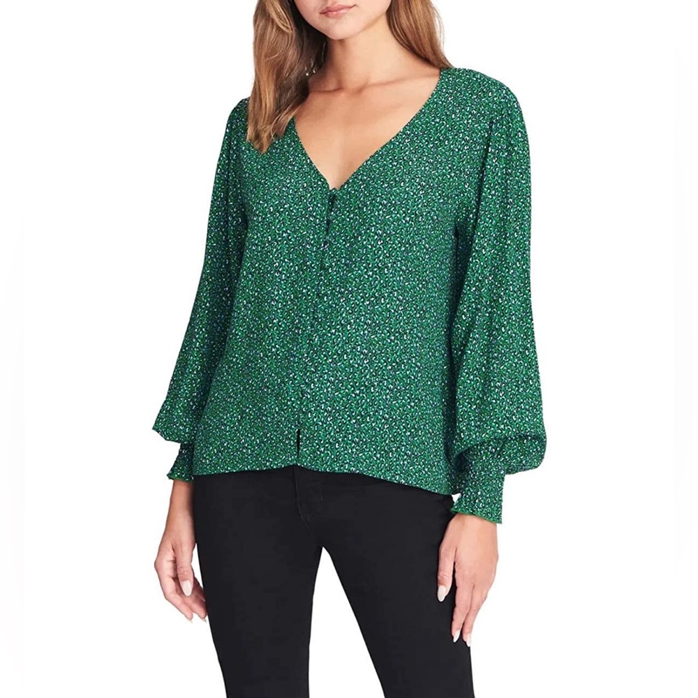 Sanctuary Women's Smocked Cuff Green Blouse Size Medium